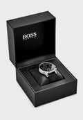 Hugo Boss Navigator Black Dial Black Leather Strap Watch for Men - 1513678