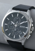 Hugo Boss Grandmaster Chronograph Black Dial Black Leather Strap Watch for Men - 1513881