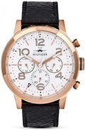 Tommy Hilfiger Jake Multifunction White Dial Black Leather Strap Watch for Men - 1791236