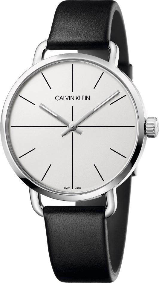 Calvin Klein Even Silver Dial Black Leather Strap Watch for Men - K7B211CY