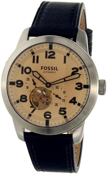 Fossil Pilot 54 Automatic Cream Dial Brown Leather Strap Watch for Men - ME3119