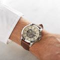 Fossil Grant Automatic Skeleton Beige Dial Brown Leather Strap Watch for Men - ME3099