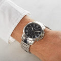 Fossil Grant Chronograph Black Dial Silver Steel Strap Watch for Men - FS4736