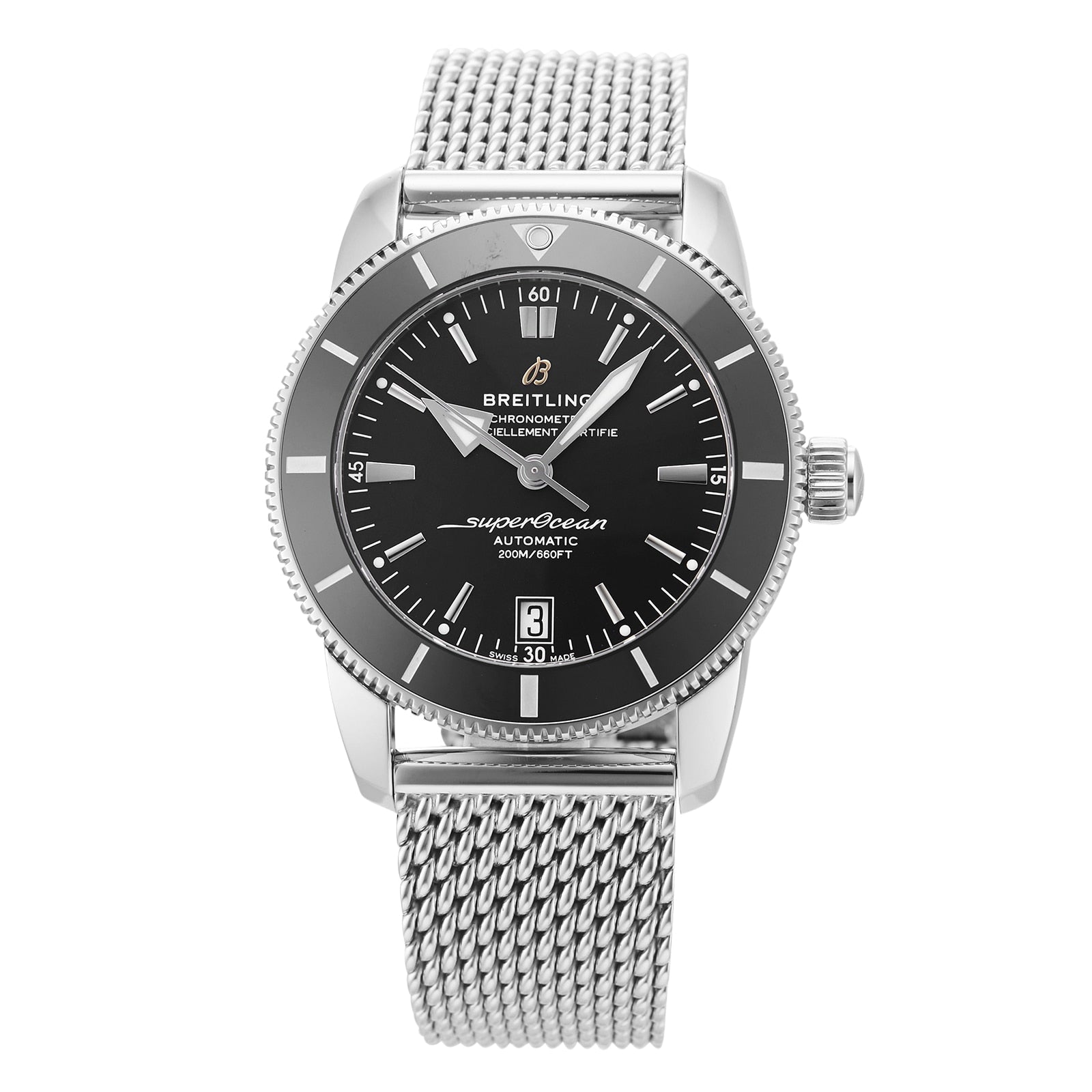 Breitling Superocean Heritage B20 Automatic 42 Black Dial Silver Mesh Bracelet Watch for Men - AB2010121B1A1