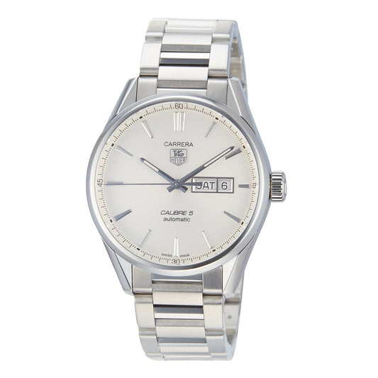 Tag Heuer Carrera Calibre 5 Automatic 41mm White Dial Silver Steel Strap Watch for Men - WAR201B.BA0723