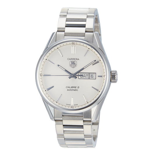 Tag Heuer Carrera Calibre 5 Automatic White Dial Silver Steel Strap Watch for Men - WAR201B.BA0723