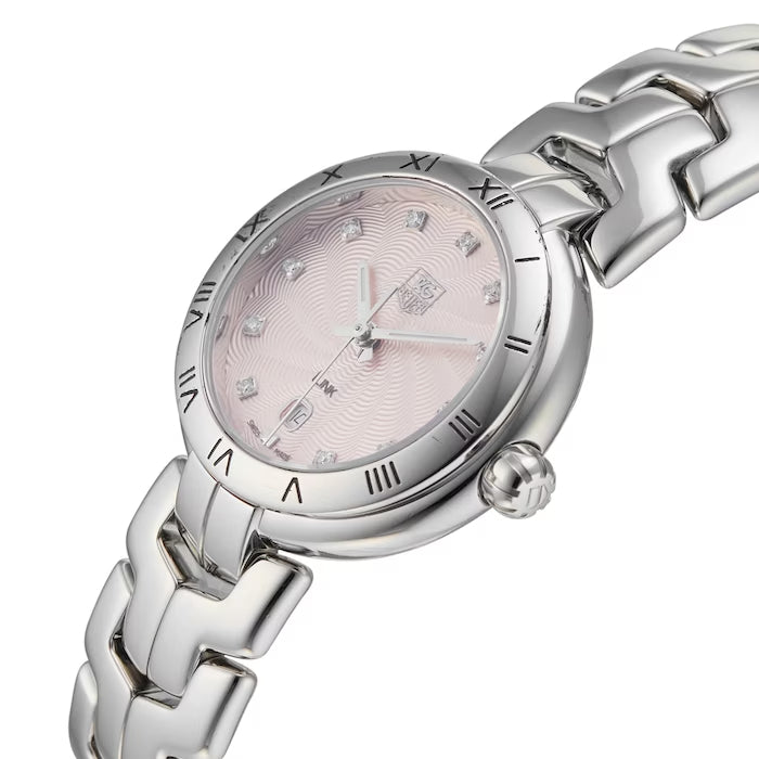 Tag Heuer Link Diamonds Pink Dial Silver Steel Strap Watch for Women - WAT1415.BA0954