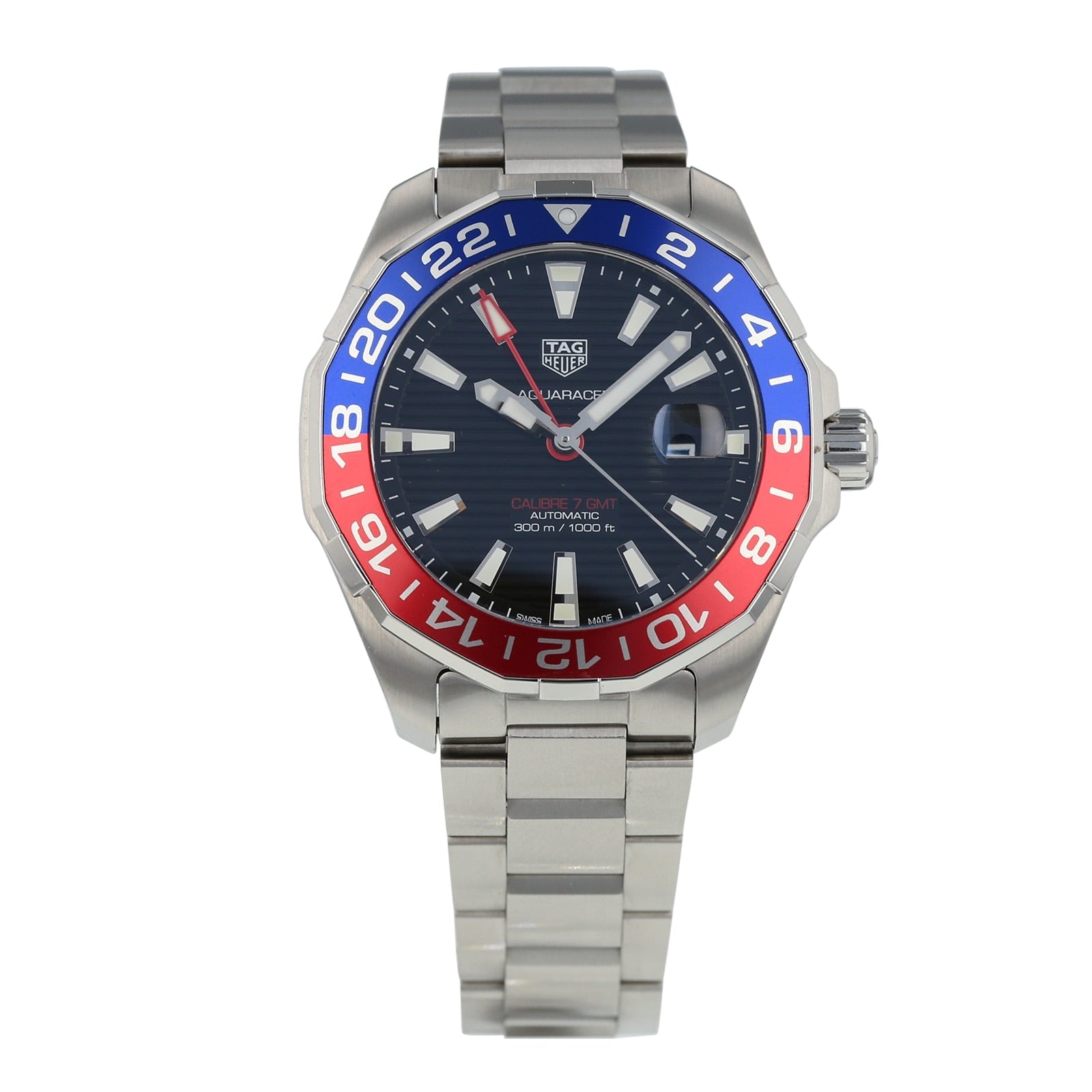 Tag Heuer Aquaracer GMT Caliber 7 Pepsi Black Dial Silver Steel Strap Watch for Men - WAY201F.BA0927