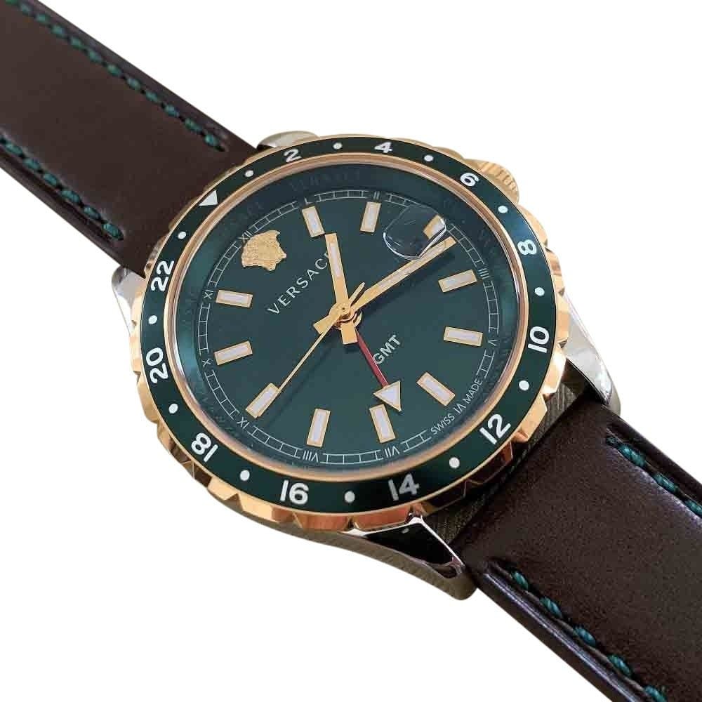 Versace Hellenyium Green Dial Brown Leather Strap Watch for Men - V11090017