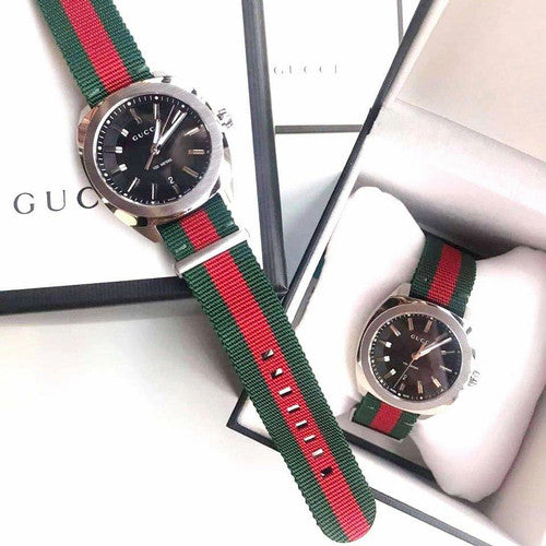 Gucci GG2570 Quartz Black Dial Two Tone Nylon Strap Watch For Men - YA142305