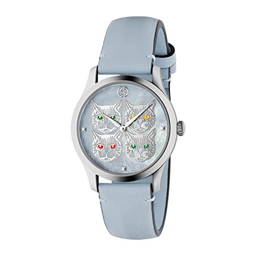 Gucci G Timeless Mother of Pearl Blue Dial Blue Leather Strap Watch For Women - YA1264124