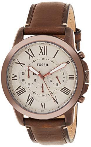 Fossil Grant Chronograph White Dial Brown Leather Strap Watch for Men - FS5344