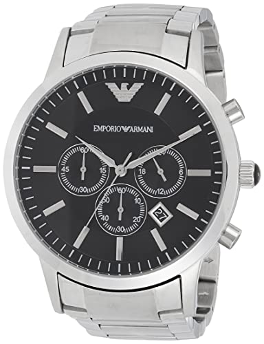 Emporio Armani Sportivo Chronograph Black Dial Silver Steel Strap Watch For Men - AR2460