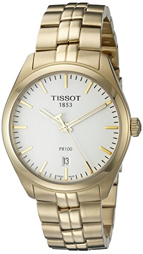 Tissot T Classic PR 100 Quartz White Dial Gold Steel Strap Watch for Men - T101.410.33.031.00