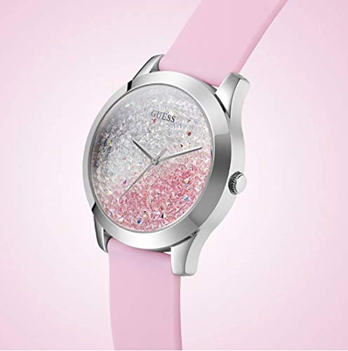 Guess Crush Crystals Silver Dial Pink Rubber Strap Watch for Women - W1223L1