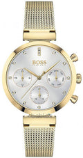 Hugo Boss Flawless Chronograph Silver Dial Gold Mesh Bracelet Watch for Women - 1502552