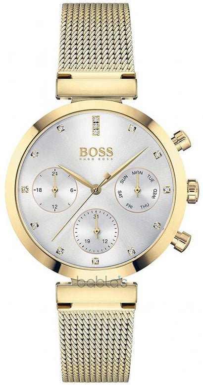 Hugo Boss Flawless Chronograph Silver Dial Gold Mesh Bracelet Watch for Women - 1502552