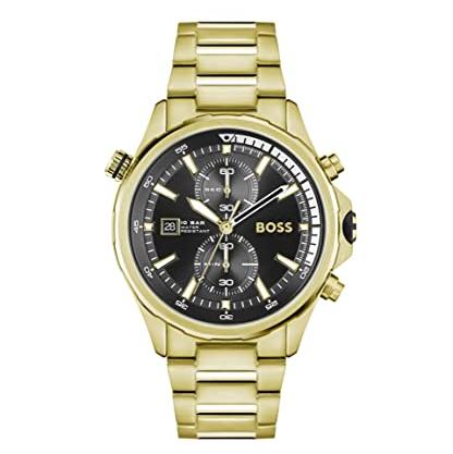 Hugo Boss Globetrotter Chronograph Black Dial Gold Steel Strap Watch for Men - 1513932