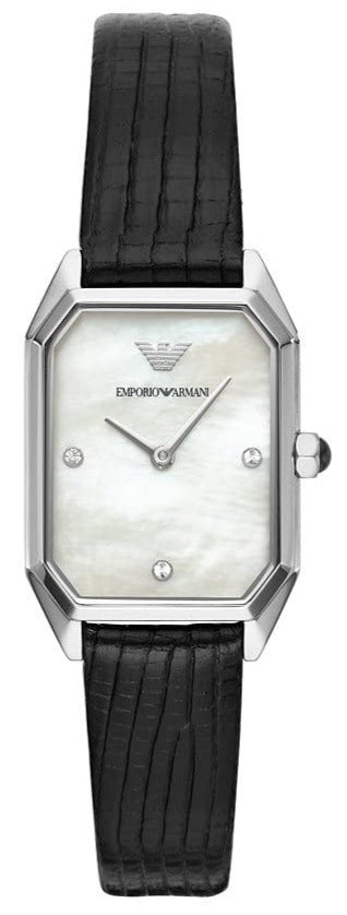 Emporio Armani Gioia Analog Mother of Pearl Dial Black Leather Strap Watch For Women - AR11148