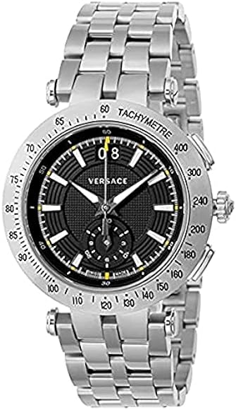 Versace V-Race Sport Black Dial Silver Steel Strap Watch for Men - VAH010016