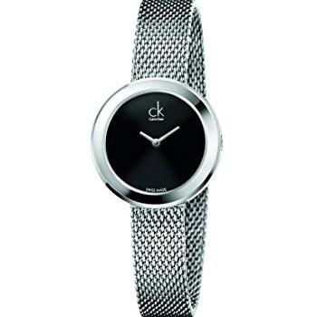 Calvin Klein Firm Black Dial Silver Mesh Bracelet Watch for Women - K3N23121