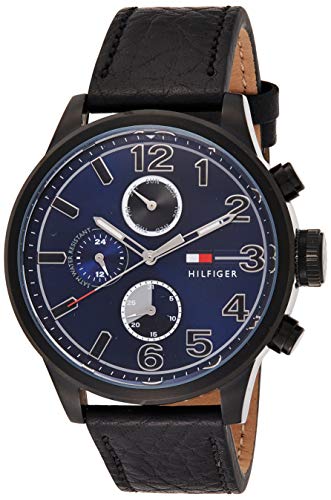 Tommy Hilfiger Jackson Quartz Blue Dial Black Leather Strap Watch for Men - 1791241