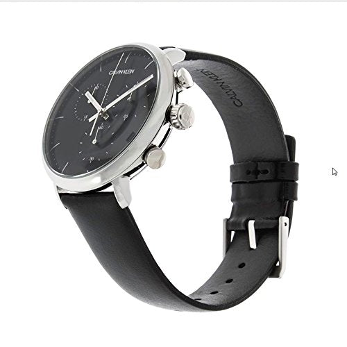 Calvin Klein High Noon Chronograph Black Dial Black Leather Strap Watch for Men - K8M271C1