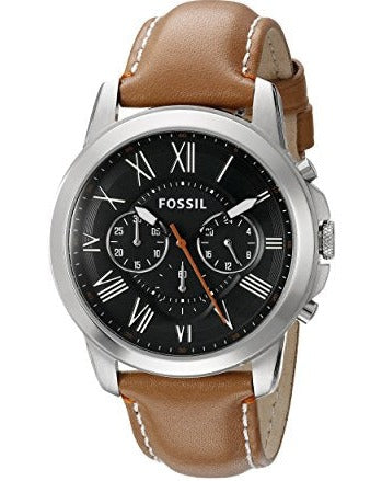 Fossil Grant Chronograph Green Dial Brown Leather Strap Watch for Men - FS4918