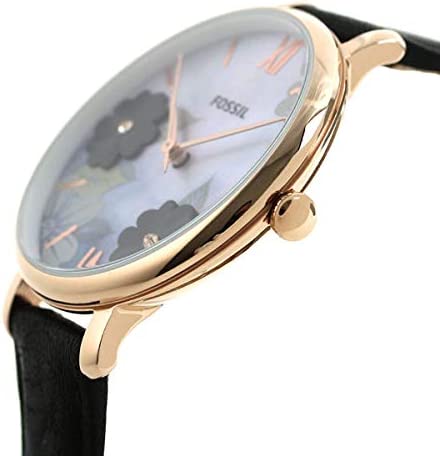 Fossil Jacqueline Mother of Pearl Dial Black Leather Strap Watch for Women - ES4535