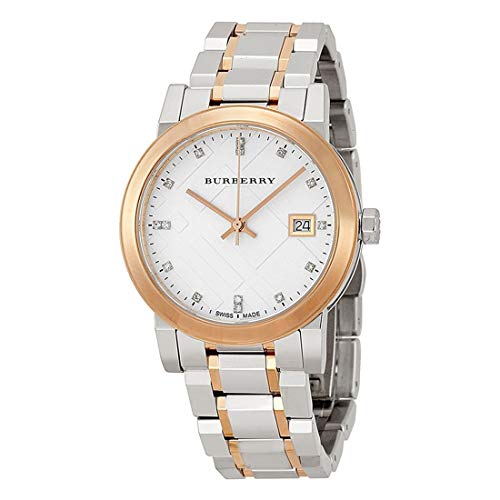 Burberry The City Diamonds White Dial Two Tone Steel Strap Watch for Women - BU9127