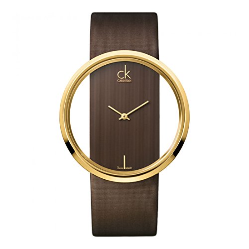 Calvin Klein Glam Transparent Dial Brown Leather Strap Watch for Women - K9423503