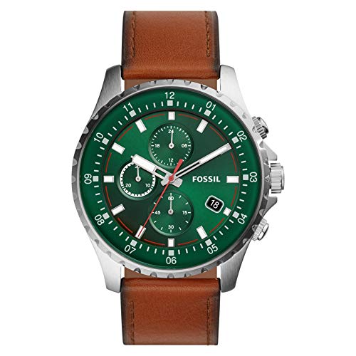 Fossil Dillinger Luggage Chronograph Green Dial Brown Leather Strap Watch for Men - FS5734