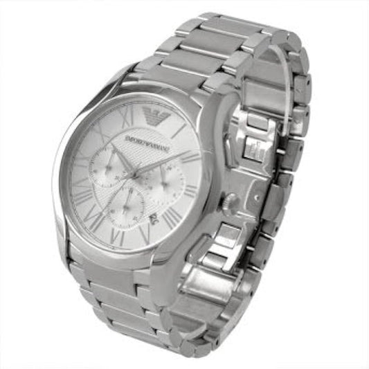 Emporio Armani Valente Chronograph Silver Dial Silver Steel Strap Watch For Men - AR11081