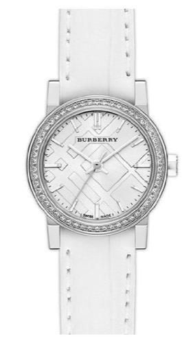 Burberry The City Diamonds Silver Dial White Leather Strap Watch for Women - BU9222