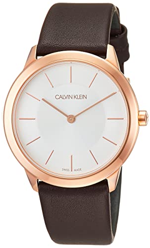 Calvin Klein Minimal White Dial Brown Leather Strap Watch for Women - K3M226G6