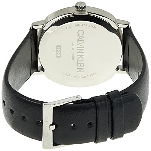 Calvin Klein Posh Silver Dial Black Leather Strap Watch for Men - K8Q311C6