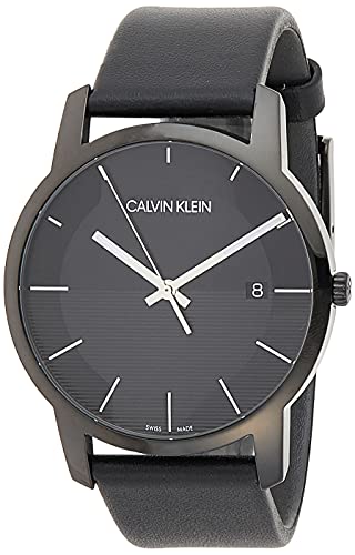 Calvin Klein City Quartz Black Dial Black Leather Strap Watch for Men - K2G2G4C1