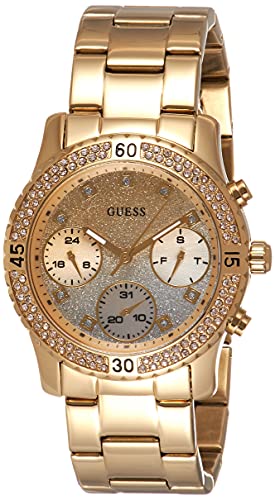 Guess Confetti Diamonds Silver Dial Gold Steel Strap Watch for Women - W0774L5