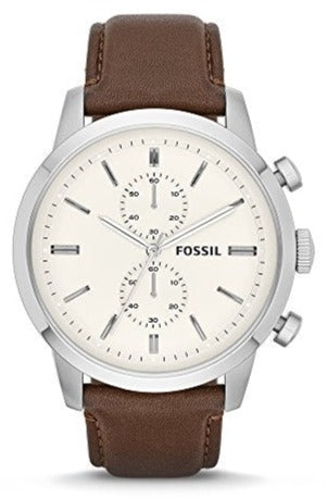 Fossil Townsman Chronograph White Dial Brown Leather Strap Watch for Men - FS5350