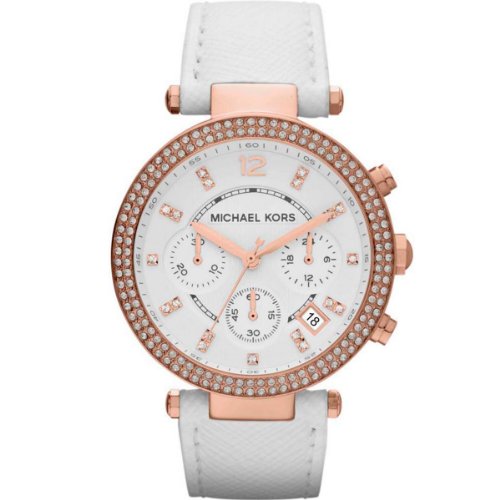 Michael Kors Parker White Diamonds Dial White Leather Strap Watch for Women - MK2281