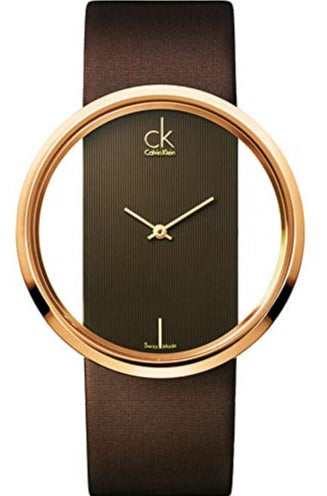 Calvin Klein Glam Transparent Dial Brown Leather Strap Watch for Women - K9423303