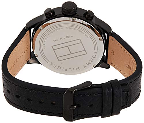 Tommy Hilfiger Jackson Quartz Blue Dial Black Leather Strap Watch for Men - 1791241