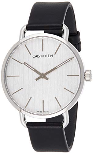 Calvin Klein Even White Dial Black Leather Strap Watch for Women - K7B211C6