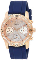 Guess Confetti Diamonds Gold Dial Blue Rubber Strap Watch For Women - W1098L6