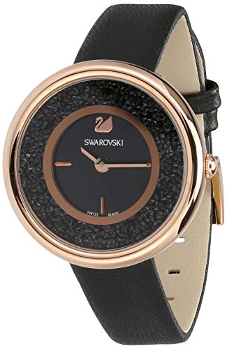 Swarovski Crystalline Pure Black Dial Black Leather Strap Watch for Women - 5275043