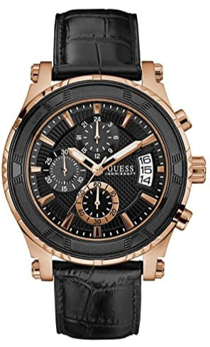 Guess Pinnacle Chronograph Quartz Black Dial Black Leather Strap Watch For Men - W0673G5