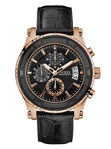 Guess Pinnacle Chronograph Quartz Black Dial Black Leather Strap Watch For Men - W0673G5