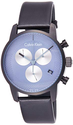 Calvin Klein City Chronograph Grey Dial Black Leather Strap Watch for Men - K2G177C3