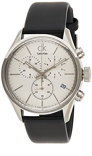 Calvin Klein Masculine Chronograph White Dial Black Leather Strap Watch for Men - K2H27120