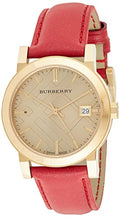 Burberry The City Gold Dial Red Leather Strap Watch for Women - BU9140